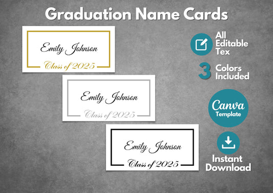 Editable Graduation Name Card Template – Printable Class of 2025 Tags for Graduates