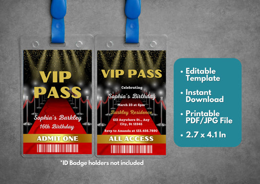 VIP Pass Party Invitation Badge – Editable & Printable Template