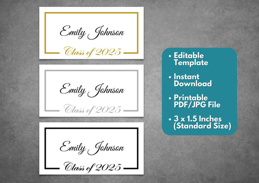 Editable Graduation Name Card Template – Printable Class of 2025 Tags for Graduates