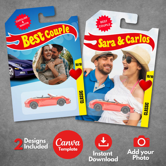 Couple Toy Car Gift Tag Template – Editable & Printable in Canva