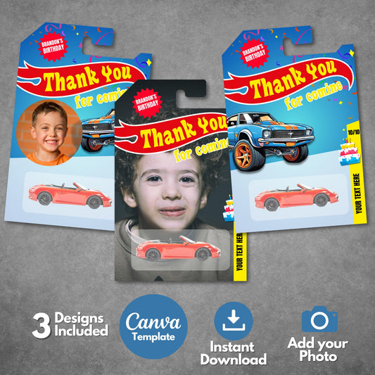 Toy Car Thank You Tag Template – Editable & Printable Party Favor