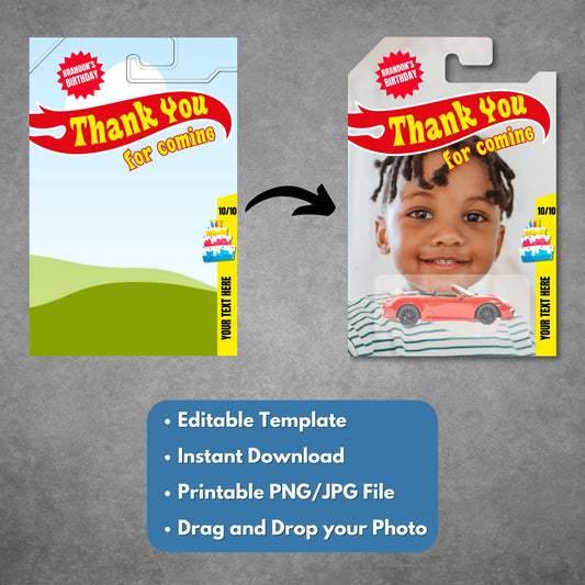 Race Car Thank You Tag Canva Template – Editable & Printable Party Favor
